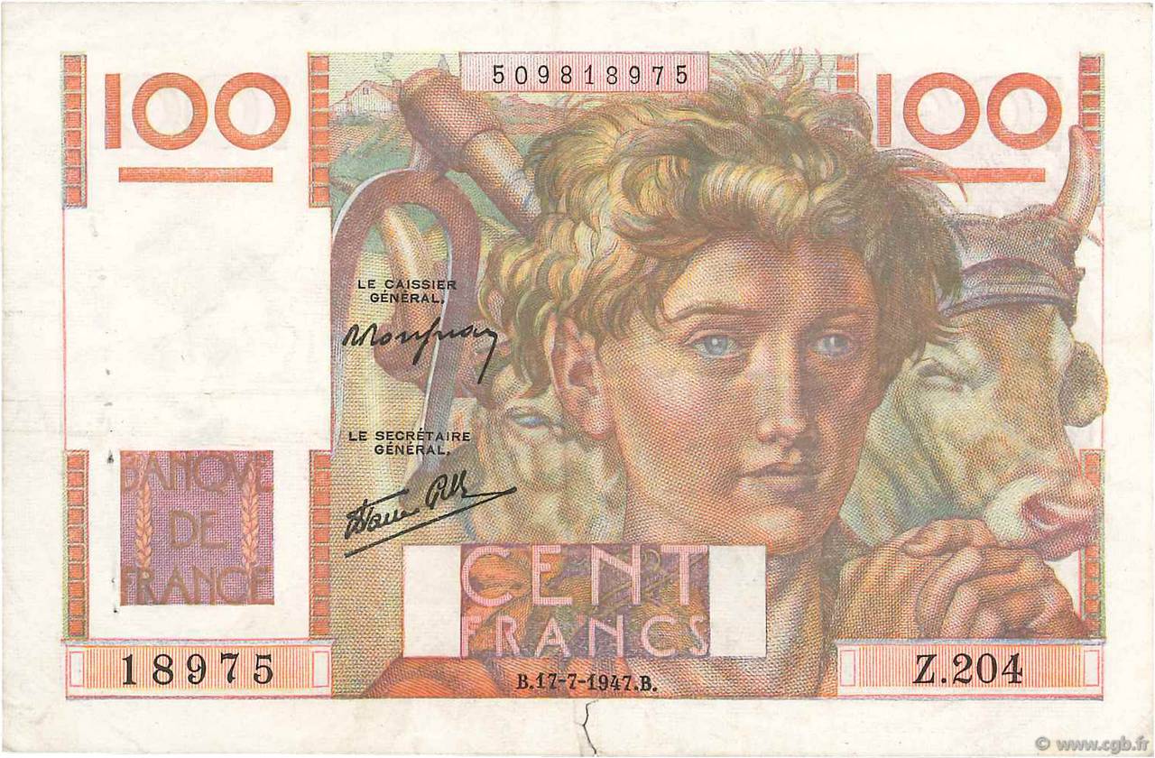 100 Francs JEUNE PAYSAN Favre-Gilly FRANKREICH  1947 F.28ter.02 SS