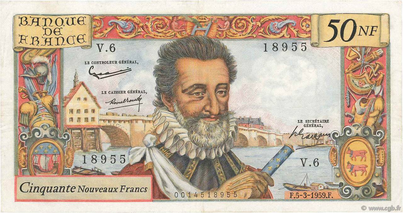 50 Nouveaux Francs HENRI IV FRANKREICH  1959 F.58.01 fVZ