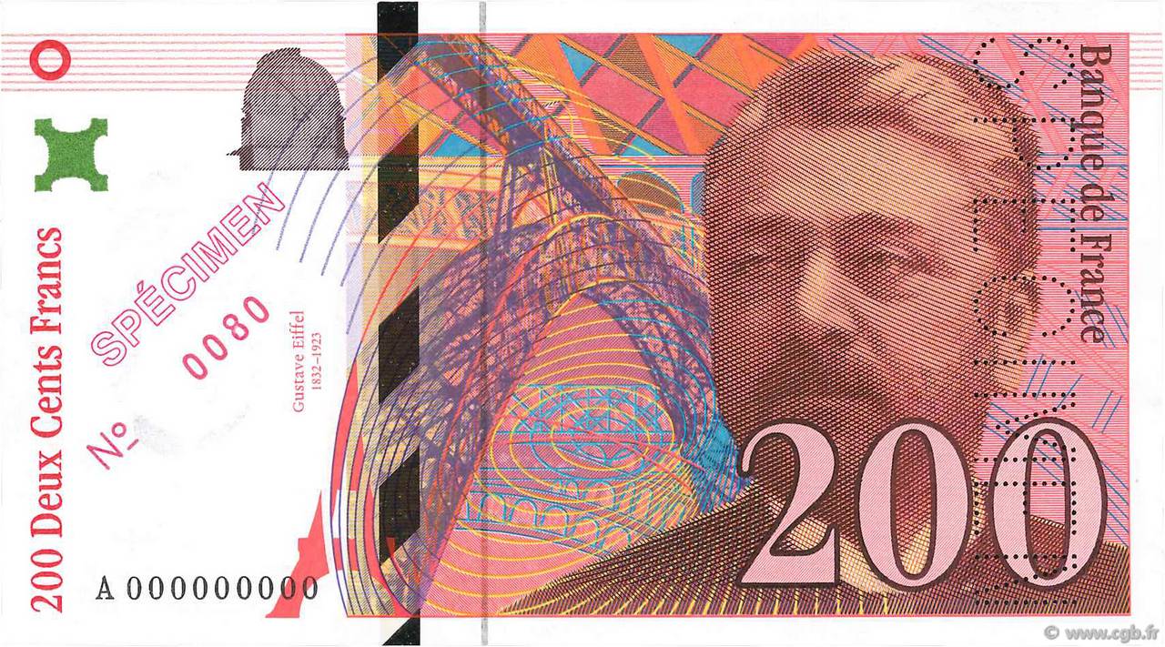 200 Francs EIFFEL Spécimen FRANCE  1995 F.75.01Spn NEUF