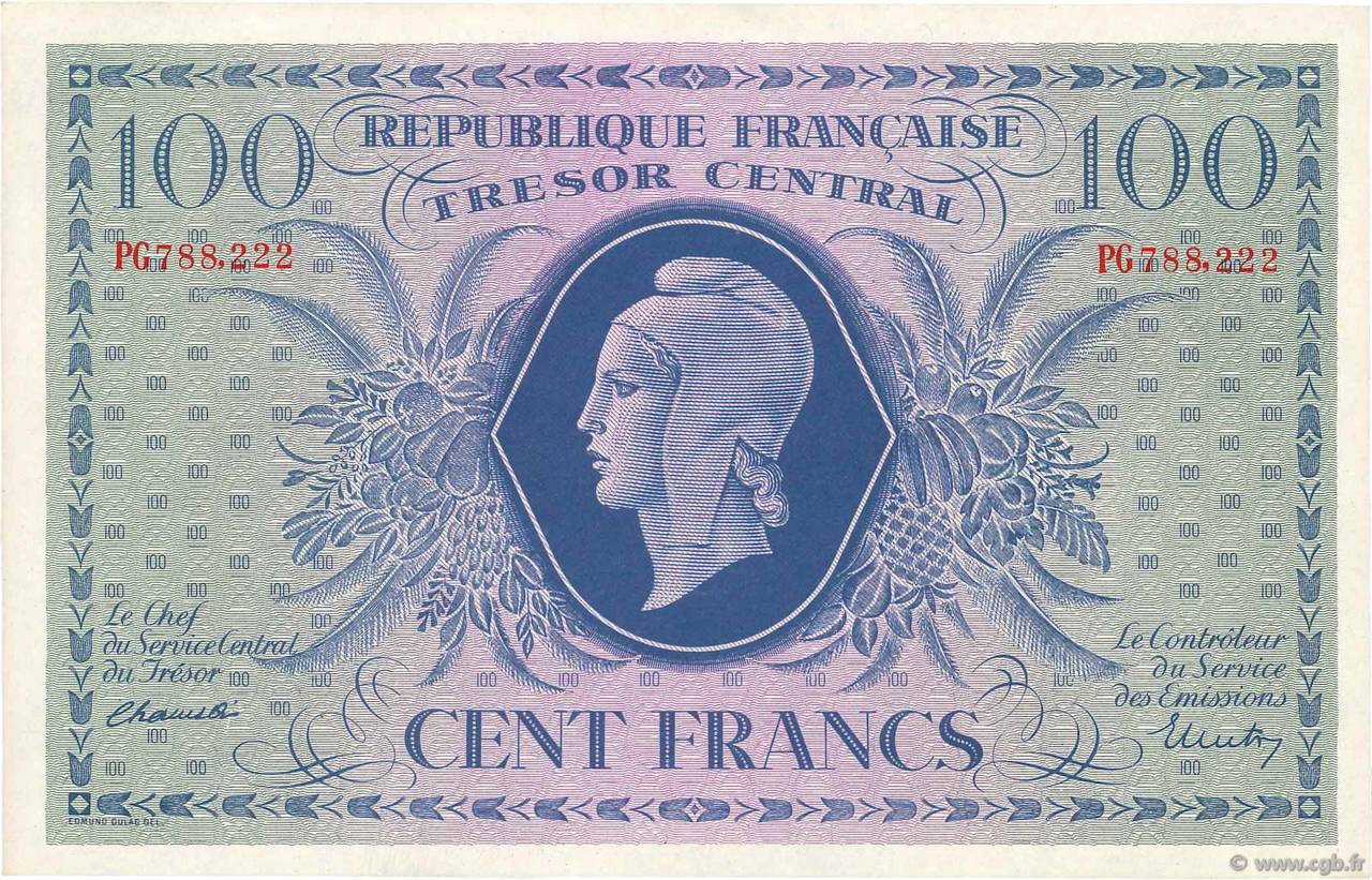 100 Francs MARIANNE FRANKREICH  1943 VF.06.01a fST
