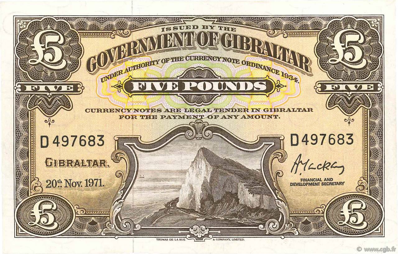5 Pounds GIBRALTAR  1971 P.19b AU