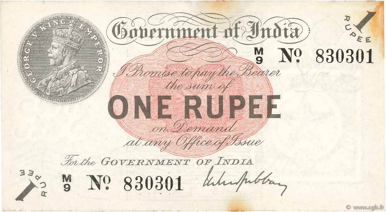 1 Rupee INDIA  1913 P.001a VF+