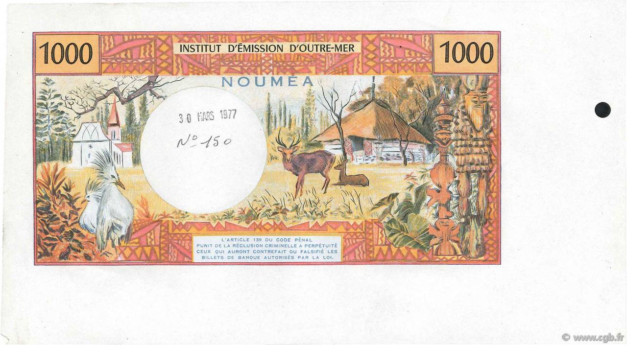 1000 Francs Épreuve NEW CALEDONIA  1977 P.64s AU