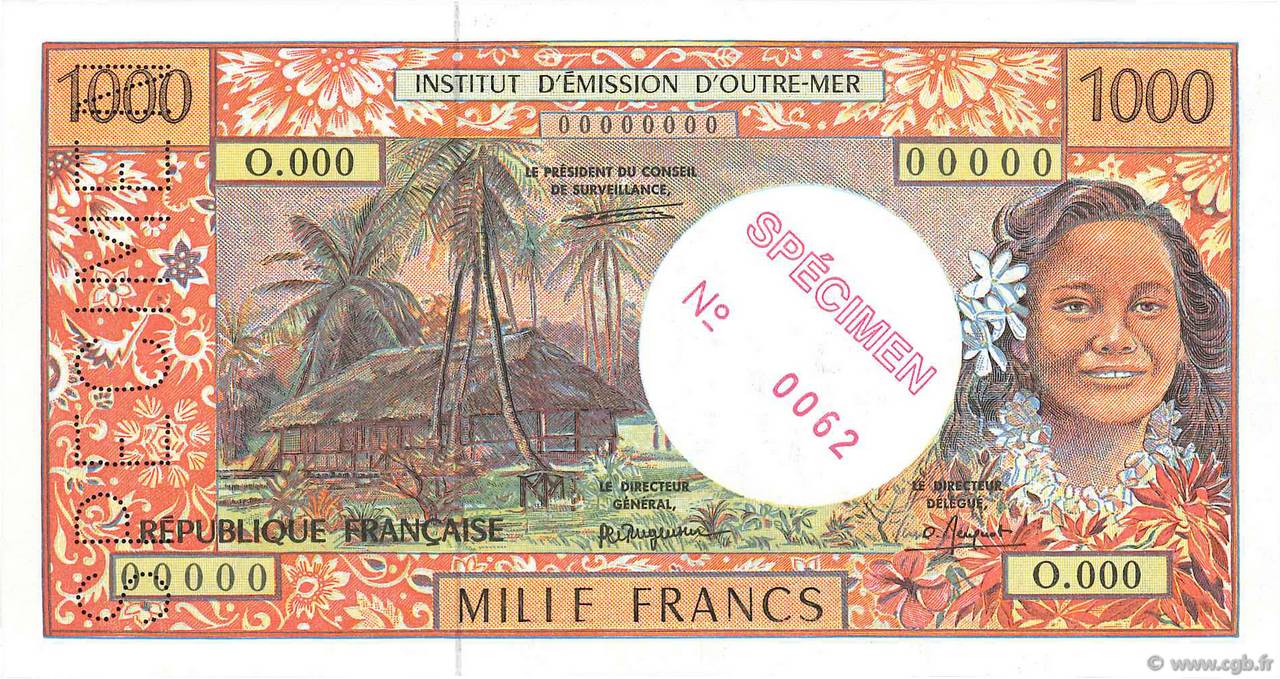 1000 Francs Spécimen POLYNESIA, FRENCH OVERSEAS TERRITORIES  1996 P.02as UNC