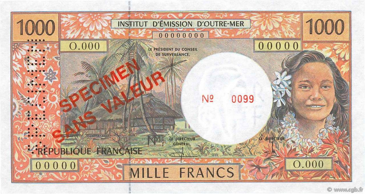 1000 Francs Spécimen POLYNÉSIE, TERRITOIRES D OUTRE MER  2000 P.02as NEUF
