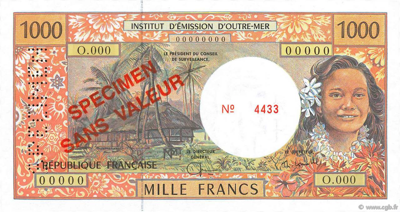 1000 Francs Spécimen POLYNESIA, FRENCH OVERSEAS TERRITORIES  2004 P.02bs UNC