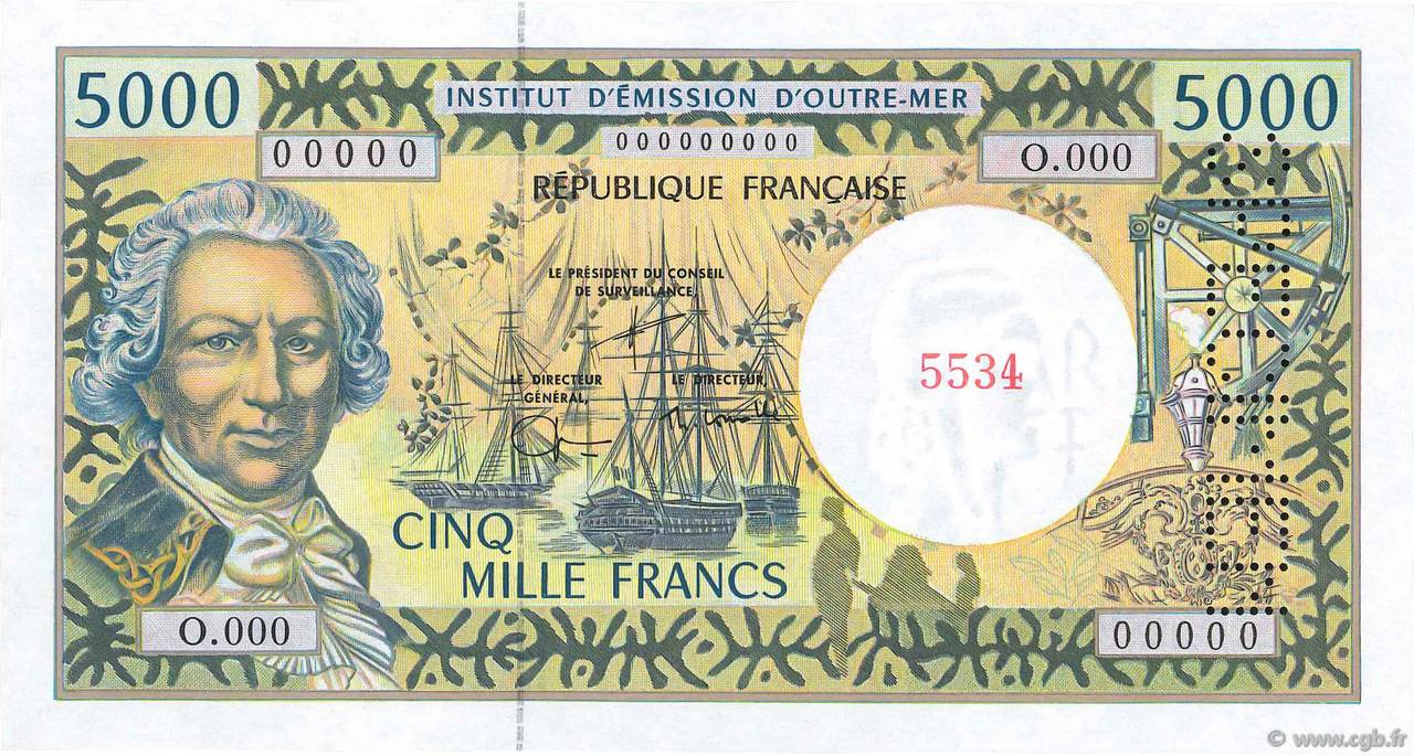 5000 Francs Spécimen POLYNESIA, FRENCH OVERSEAS TERRITORIES  2005 P.03s UNC
