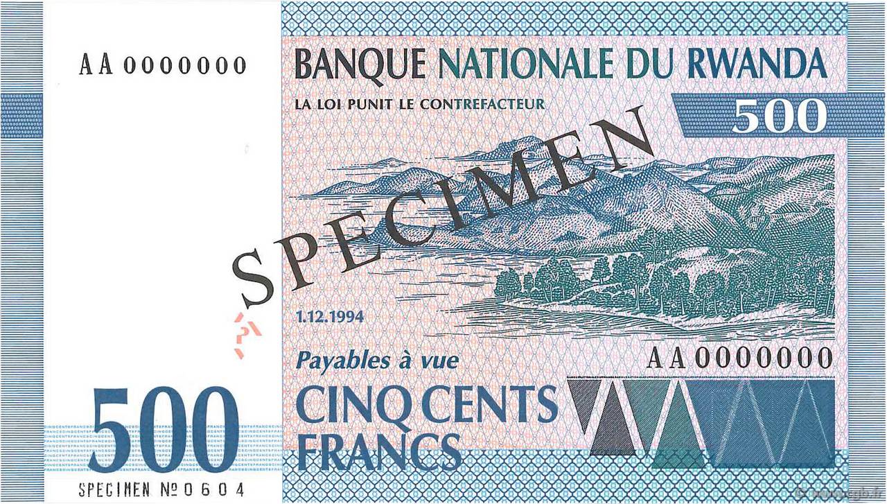 500 Francs Spécimen RWANDA  1994 P.23s NEUF