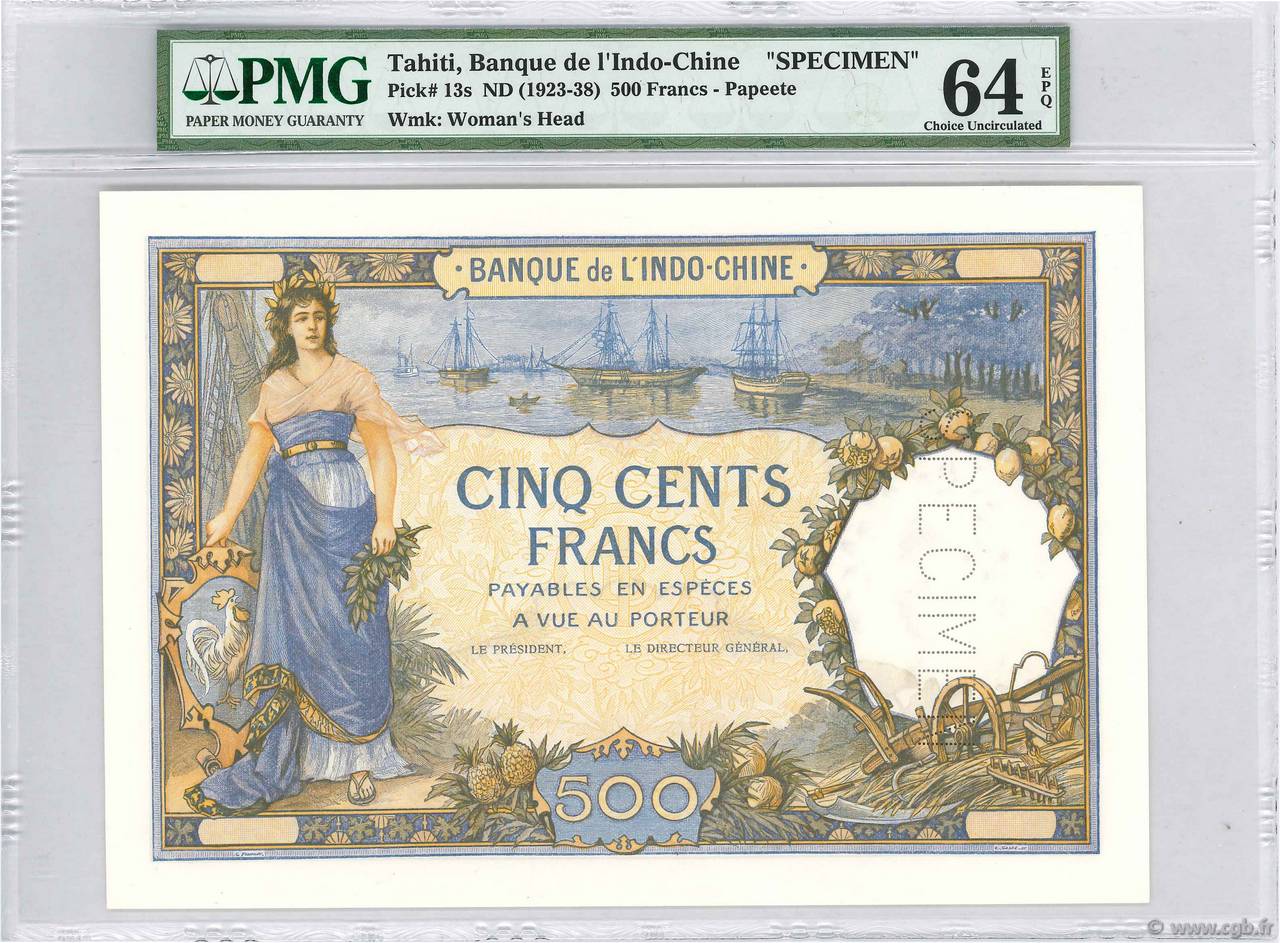 500 Francs Épreuve TAHITI  1938 P.13bs ST