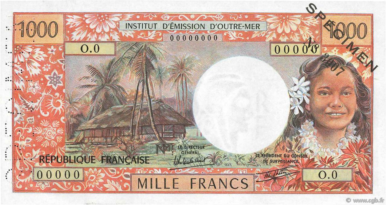 1000 Francs Spécimen TAHITI  1982 P.27cs var ST