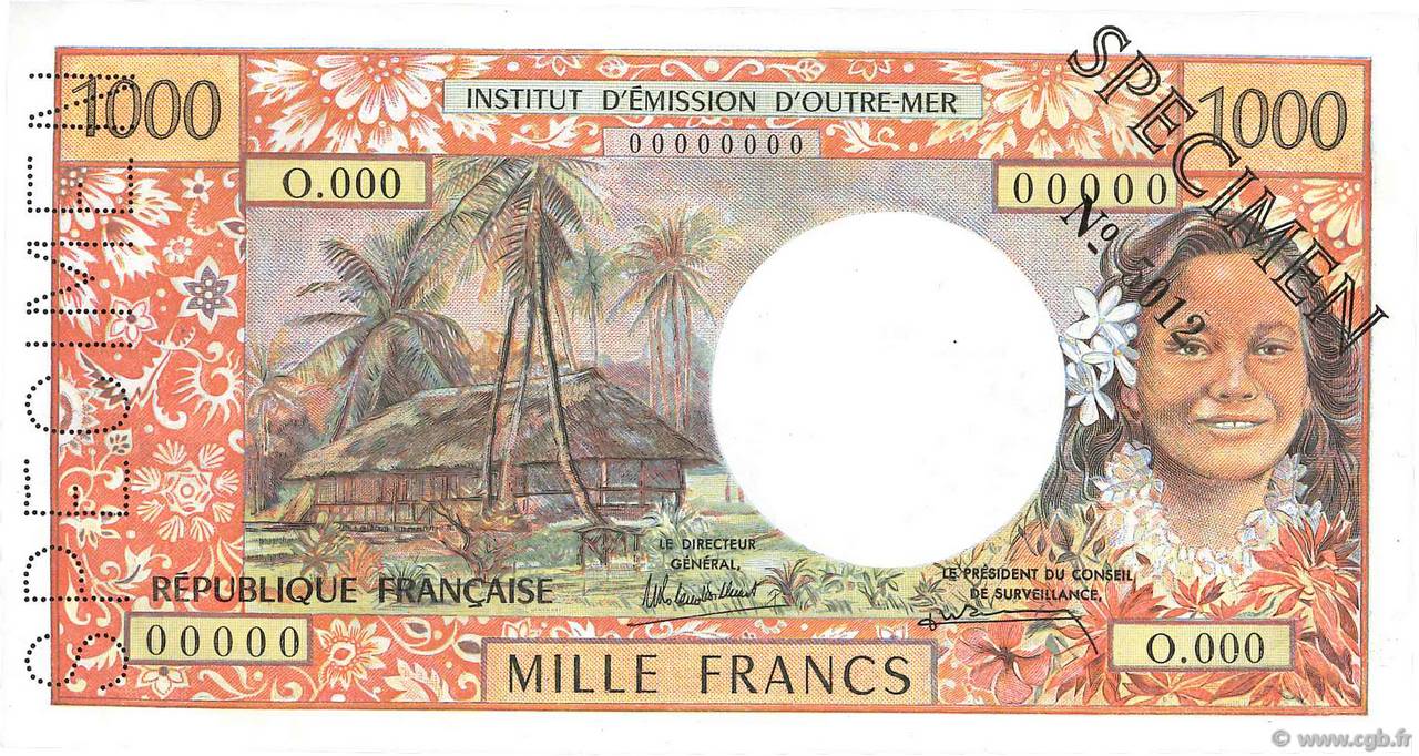 1000 Francs Spécimen TAHITI  1985 P.27ds ST