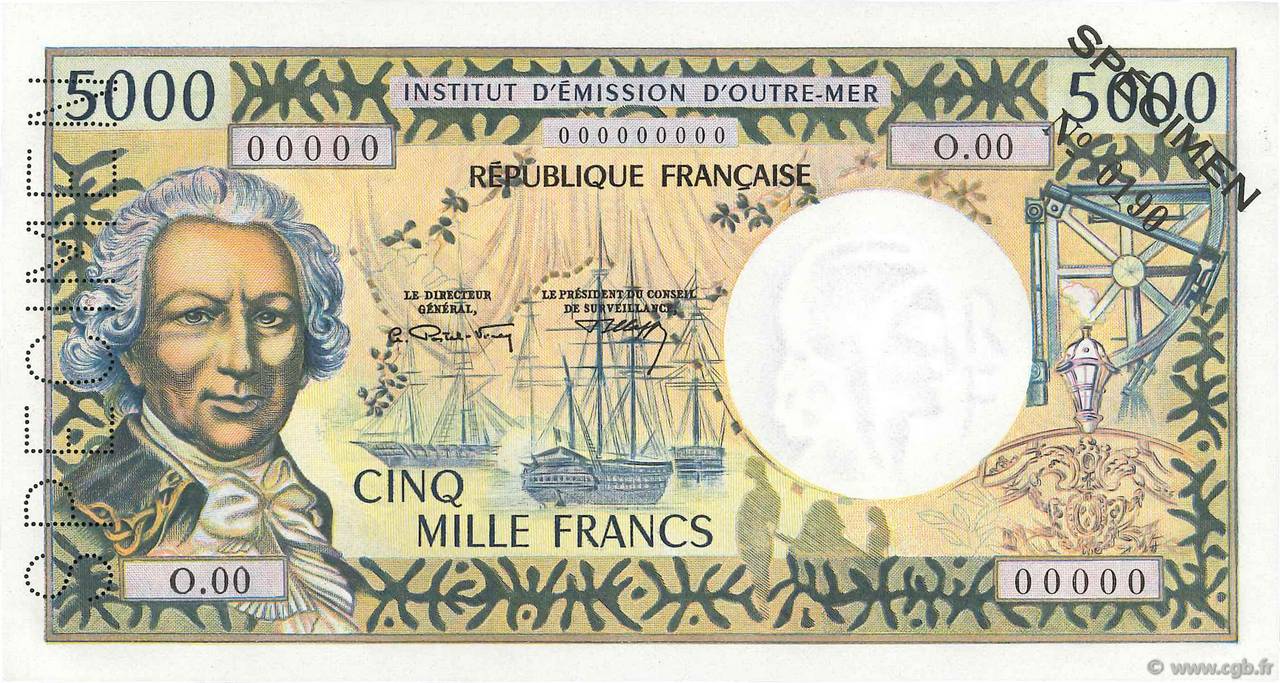 5000 Francs Spécimen TAHITI  1971 P.28as FDC