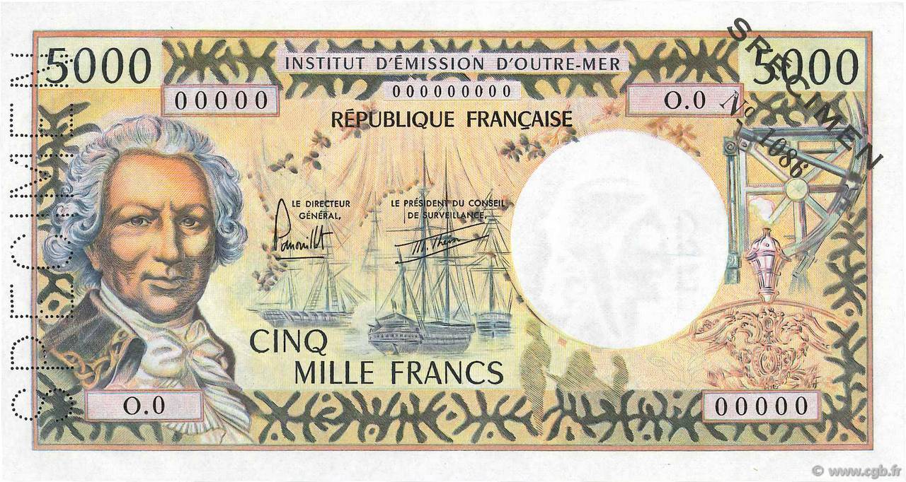 5000 Francs Spécimen TAHITI  1977 P.28bs var pr.NEUF