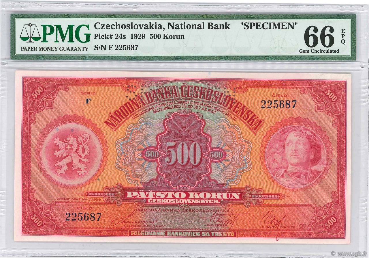 500 Korun Spécimen CZECHOSLOVAKIA  1929 P.024s UNC