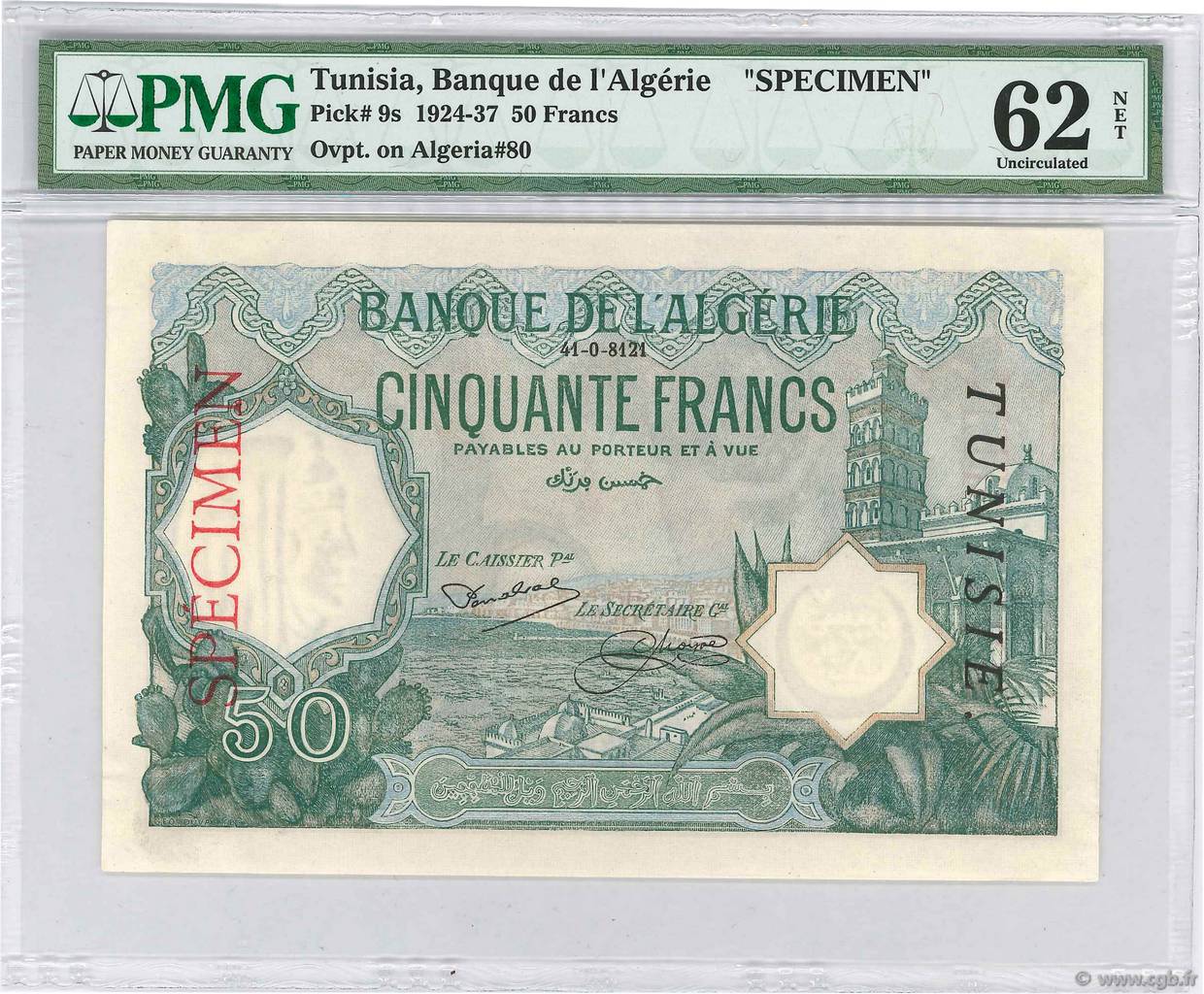 50 Francs Spécimen TúNEZ  1924 P.09s SC