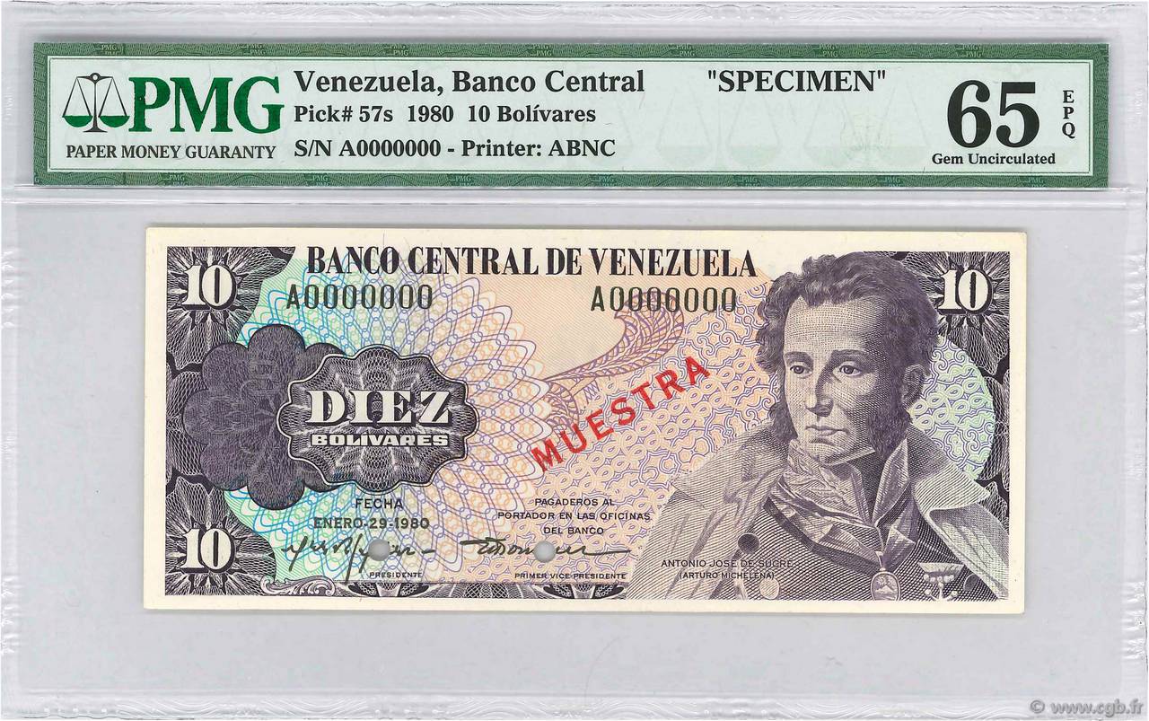 10 Bolivares Spécimen VENEZUELA  1980 P.057s UNC