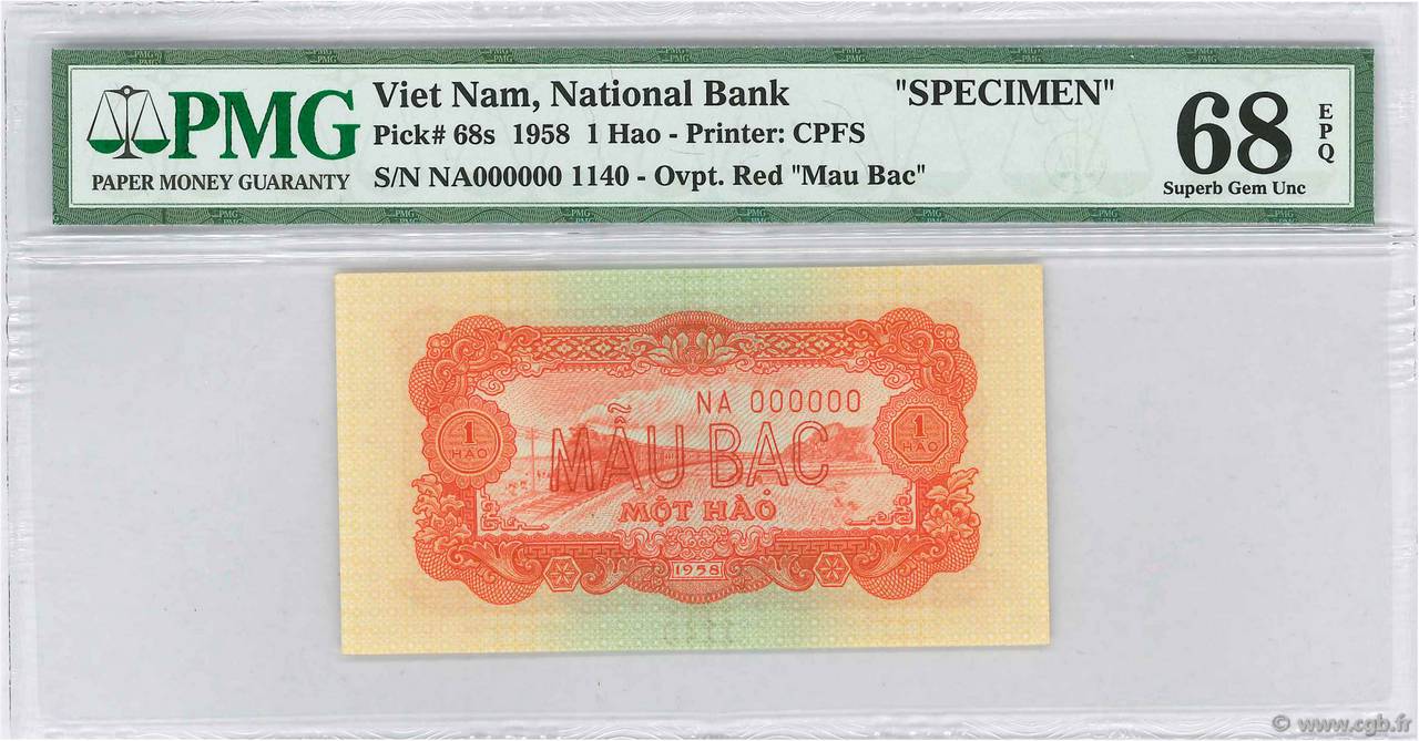 1 Hao Spécimen VIET NAM  1958 P.068s UNC