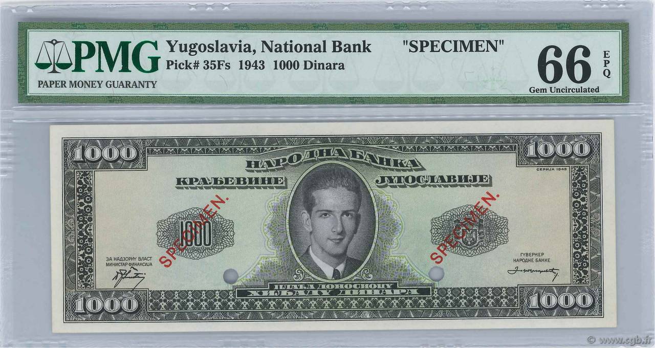 1000 Dinara Spécimen YOUGOSLAVIE  1943 P.035Fs NEUF