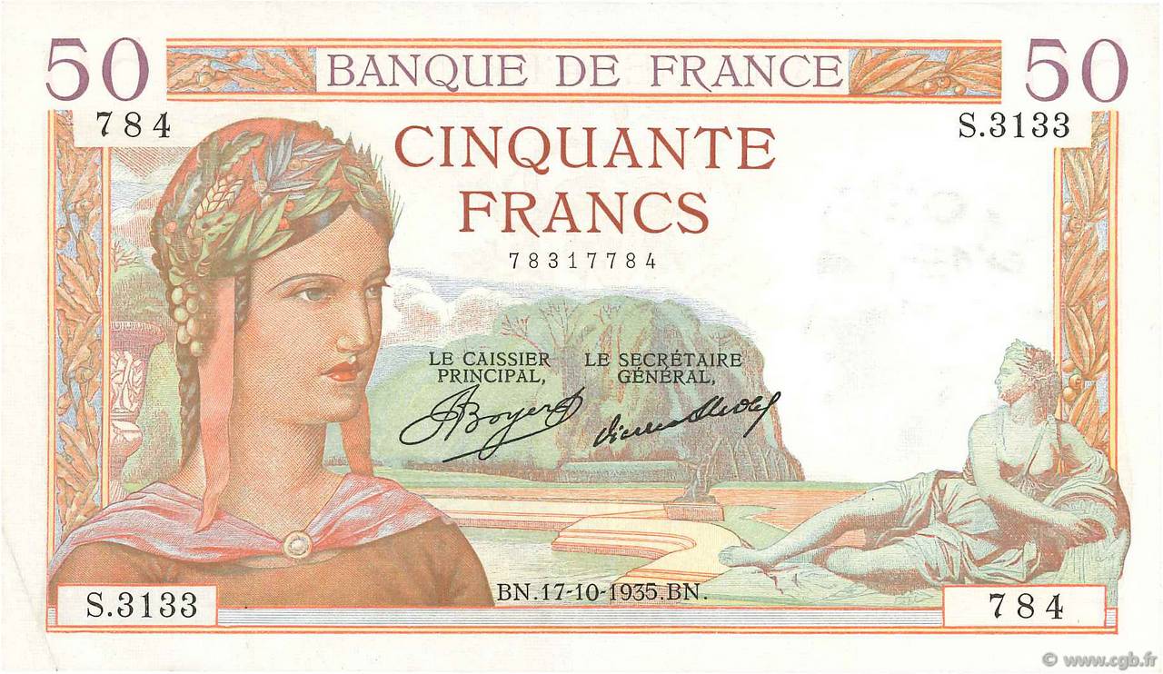 50 Francs CÉRÈS FRANCE  1935 F.17.18 TTB+