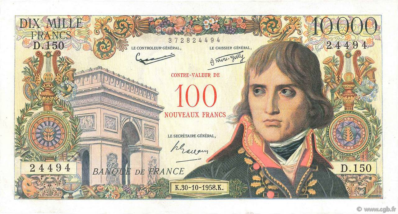 100 NF sur 10000 Francs BONAPARTE FRANCIA  1958 F.55.01 MBC+