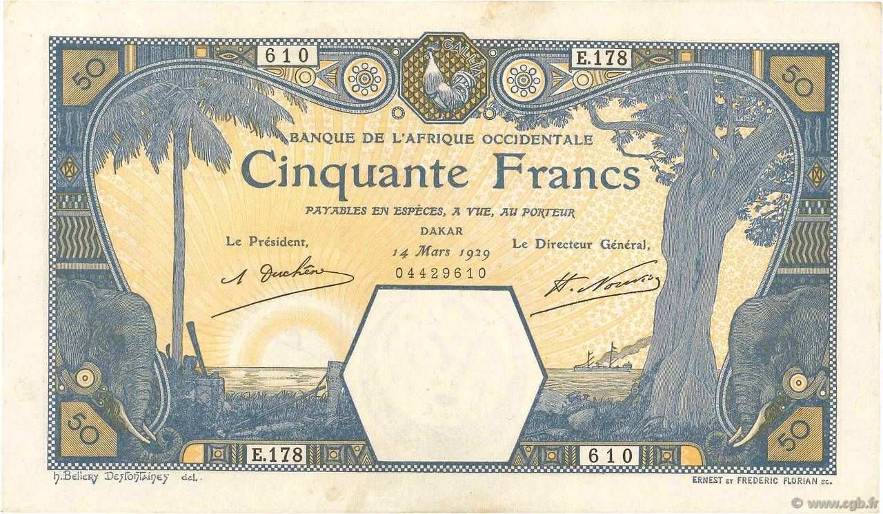 50 Francs DAKAR FRENCH WEST AFRICA Dakar 1929 P.09Bc BB