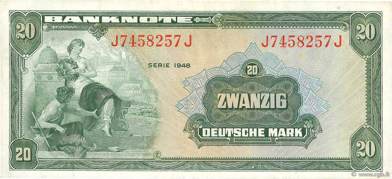 20 Deutsche Mark GERMAN FEDERAL REPUBLIC  1948 P.06a SS