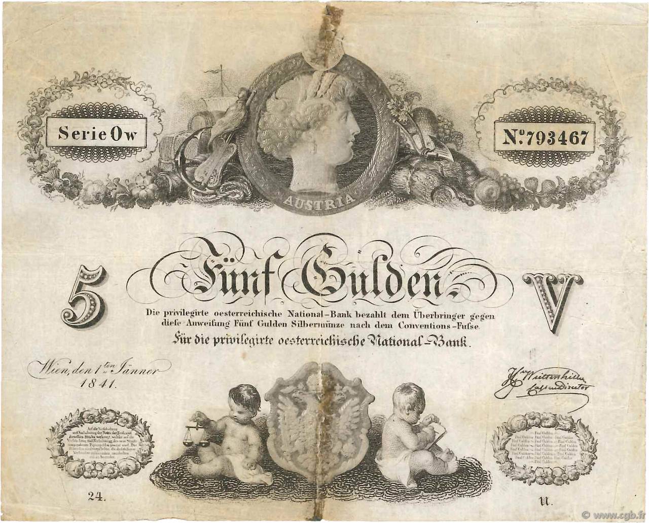 5 Gulden AUSTRIA  1841 P.A070a q.MB
