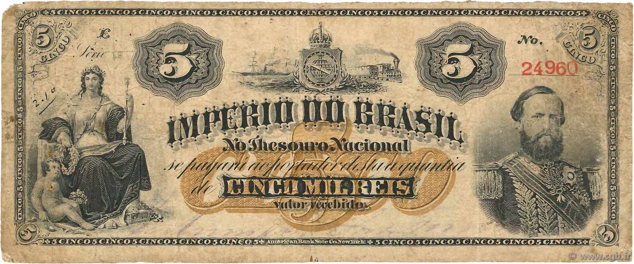 5 Mil Reis BRASILIEN  1869 P.A257 fS