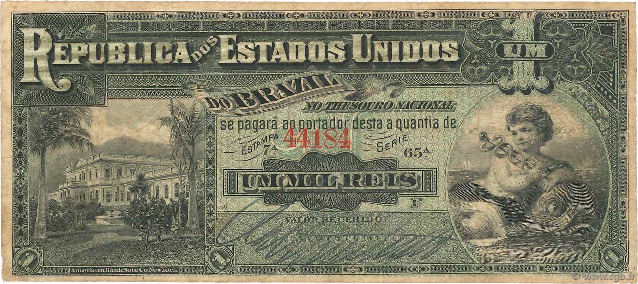 1 Mil Reis BRASILIEN  1891 P.003a S