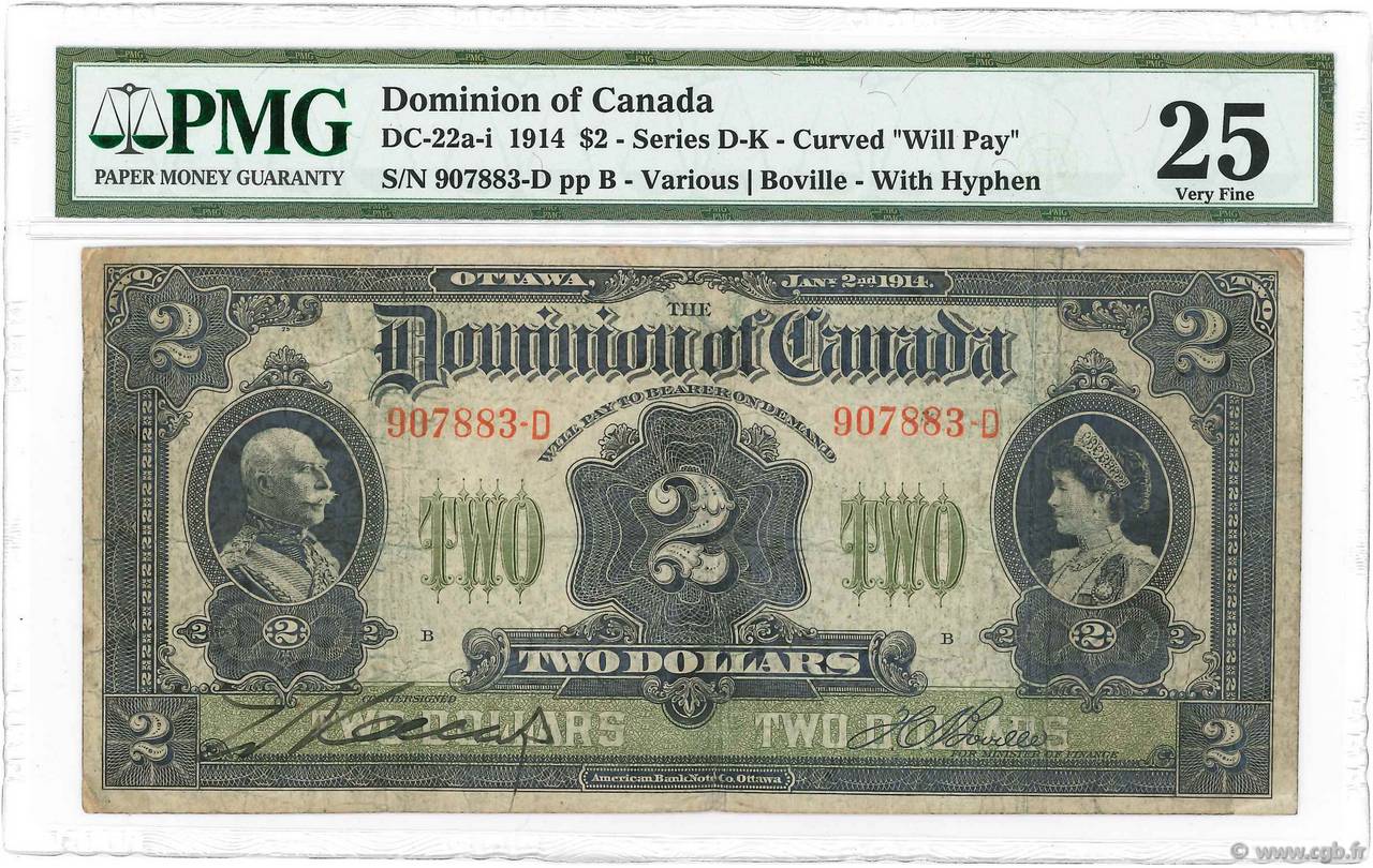 2 Dollars CANADA  1914 P.030a MB