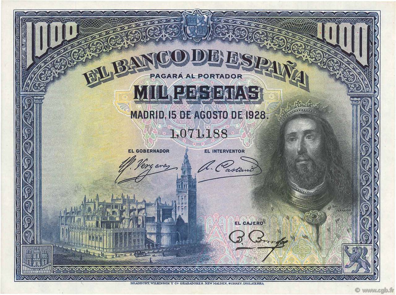 1000 Pesetas SPAIN  1928 P.078a AU