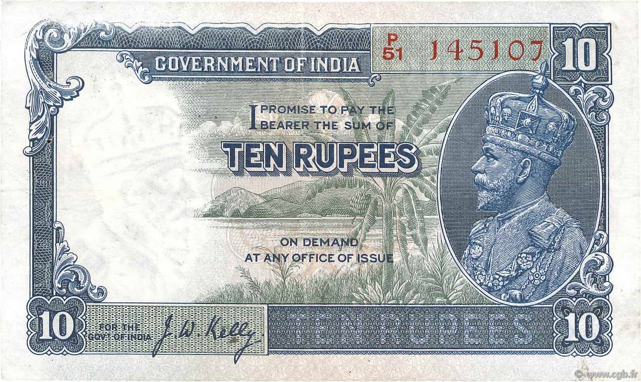 10 Rupees INDIA  1928 P.016b VF