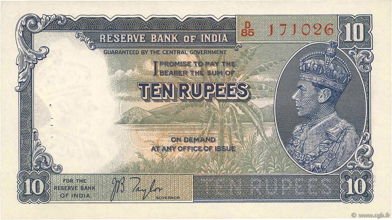 10 Rupees INDE  1937 P.019a SUP+