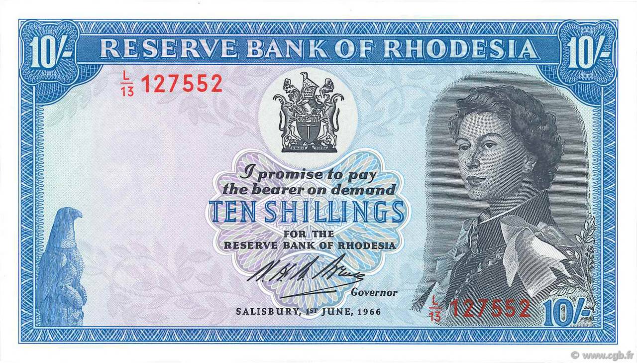 10 Shillings RHODESIA  1966 P.27a q.FDC
