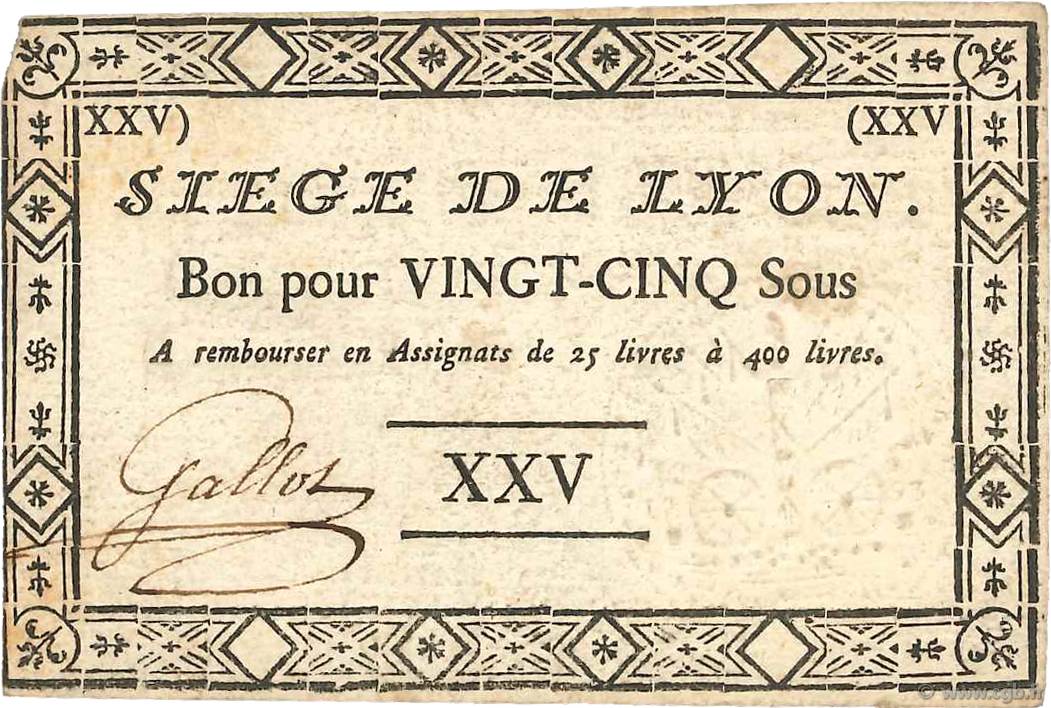 25 Sous FRANCE regionalismo e varie Lyon 1793 Kol.136b q.SPL
