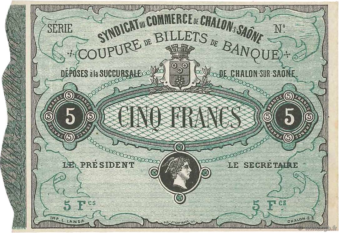 5 Francs FRANCE regionalism and various Châlon-Sur-Saône 1870 JER.71.01B AU-