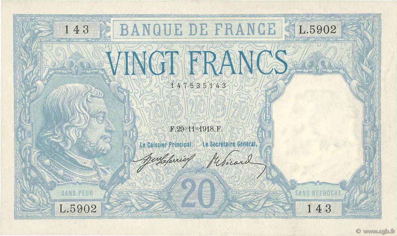 20 Francs BAYARD FRANCIA  1918 F.11.03 MBC+