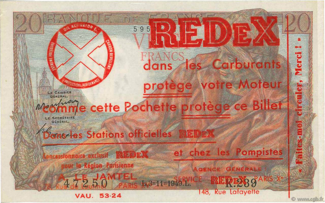 20 Francs PÊCHEUR Publicitaire FRANCIA  1949 F.13.16 q.SPL
