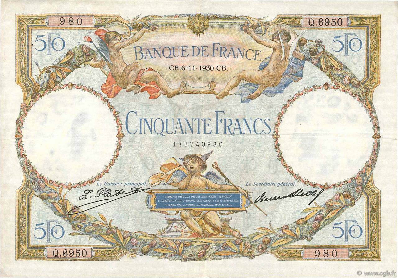 50 Francs LUC OLIVIER MERSON type modifié FRANCE  1930 F.16.01 TTB+