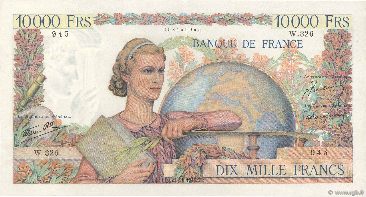 10000 Francs GÉNIE FRANÇAIS FRANCIA  1946 F.50.14 q.SPL