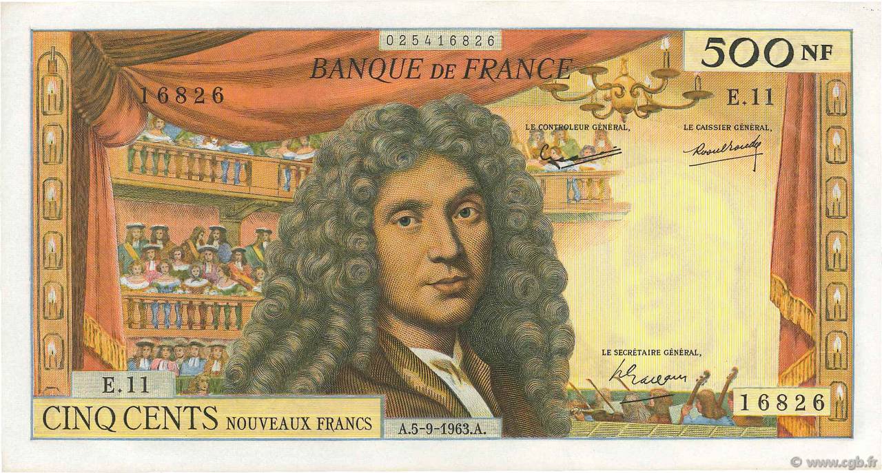 500 Nouveaux Francs MOLIÈRE FRANCE  1963 F.60.05 SUP+