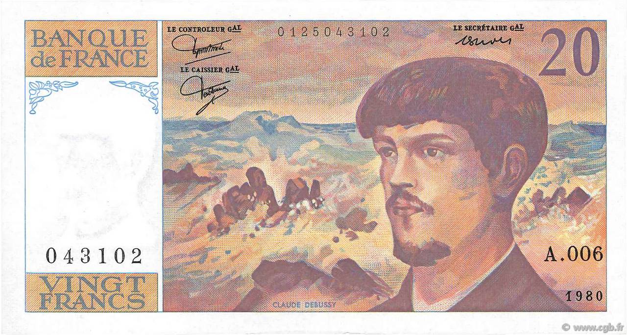 20 Francs DEBUSSY FRANCIA  1980 F.66.01A6 AU