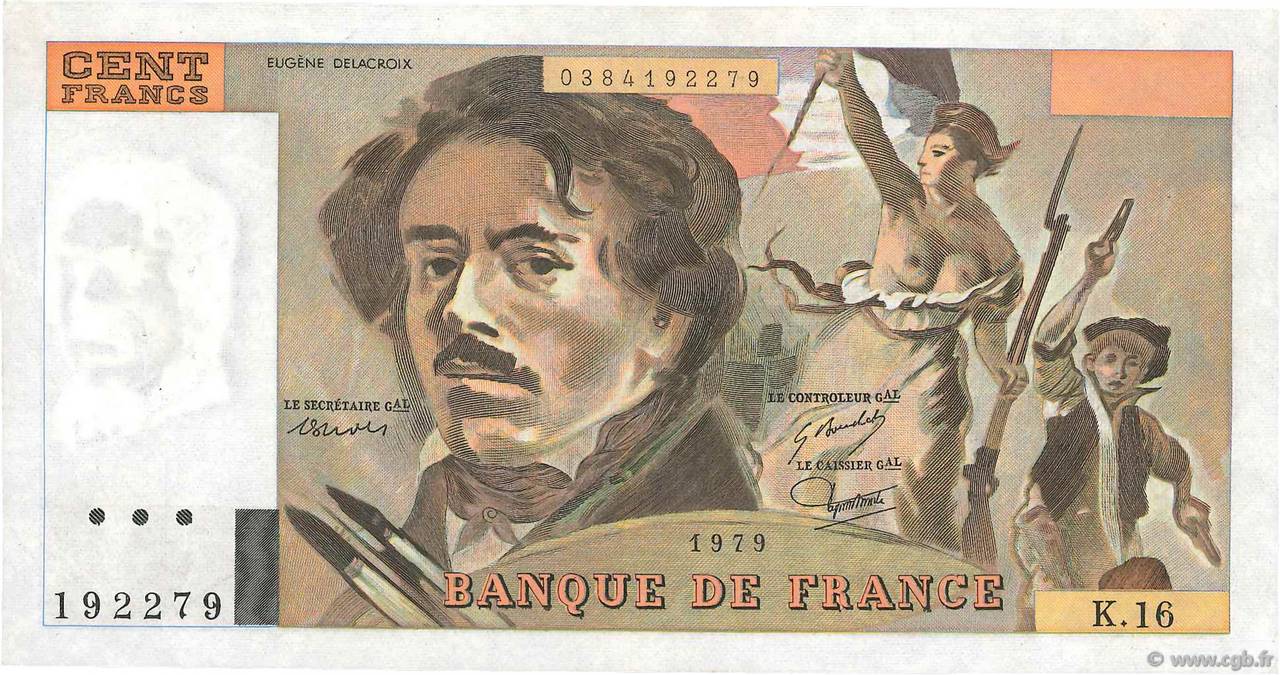 100 Francs DELACROIX modifié Fauté FRANCIA  1979 F.69.02c SC