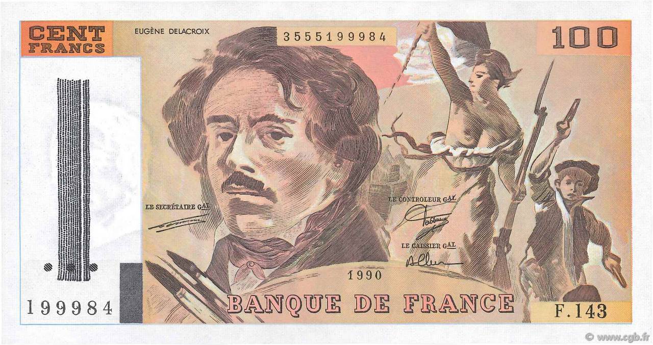 100 Francs DELACROIX imprimé en continu FRANCE  1990 F.69bis.01bF- UNC-
