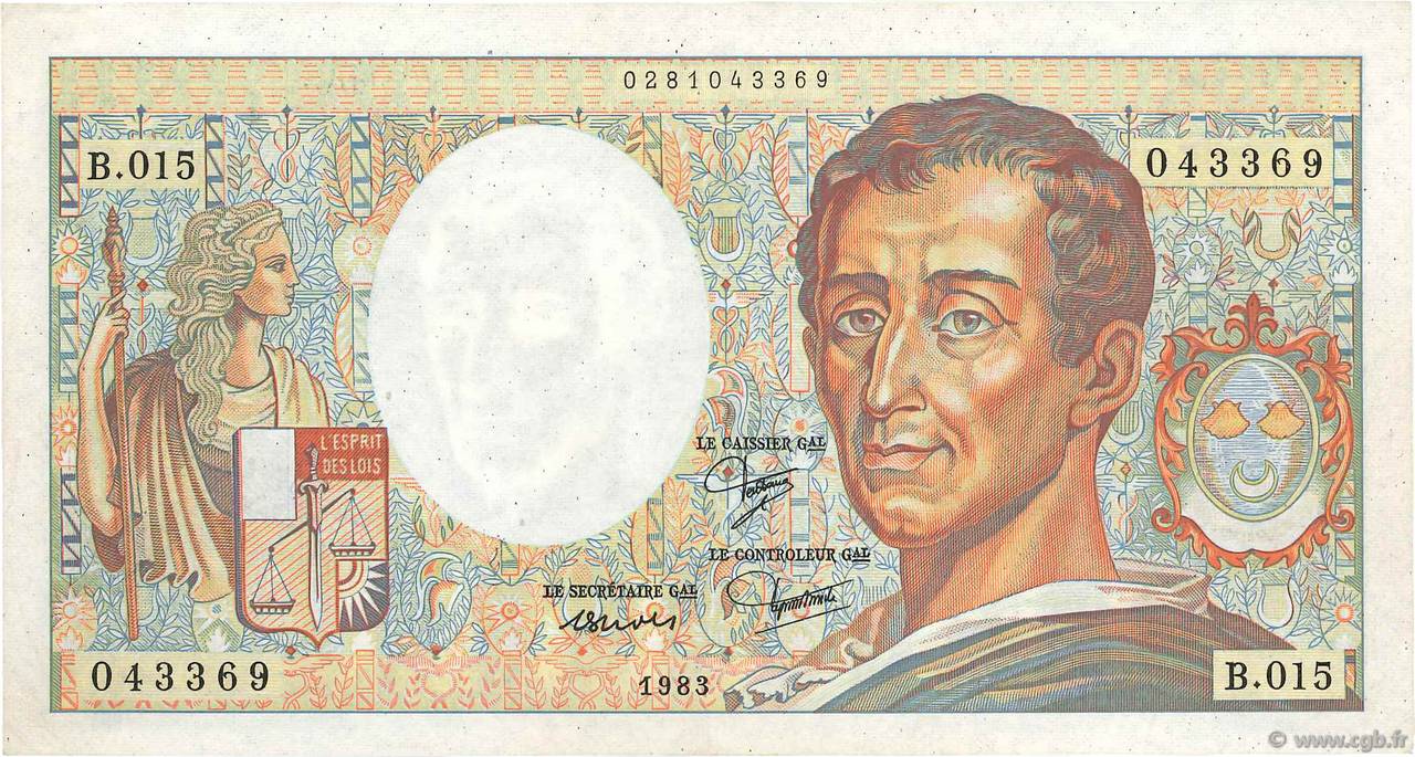 200 Francs MONTESQUIEU Fauté FRANKREICH  1983 F.70.03 VZ+