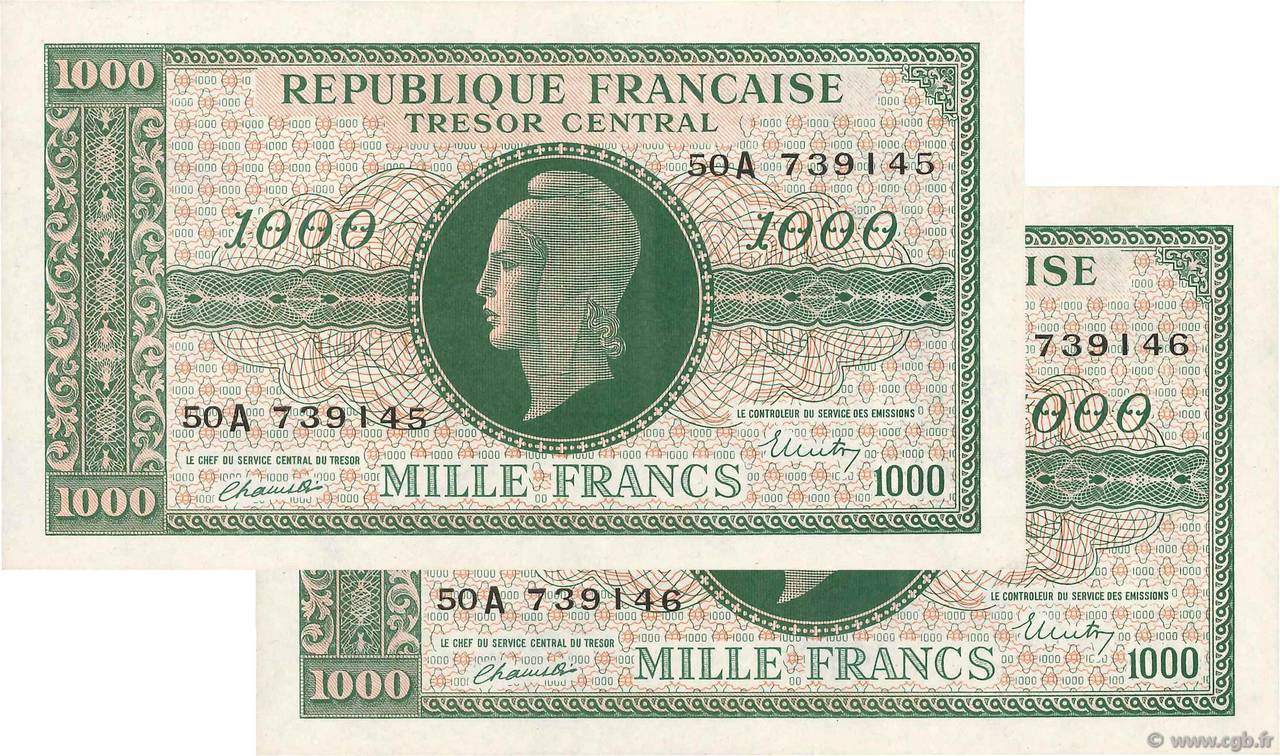 1000 Francs MARIANNE BANQUE D ANGLETERRE Consécutifs FRANCE  1945 VF.12.01 XF+
