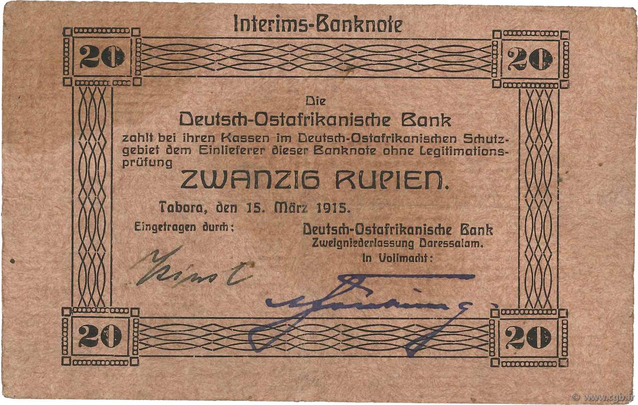 20 Rupien Deutsch Ostafrikanische Bank  1915 P.45b q.BB