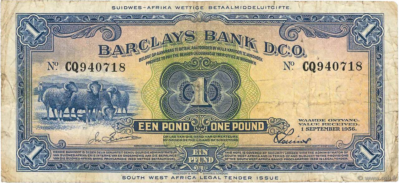 1 Pound SOUTH WEST AFRICA  1956 P.05a G