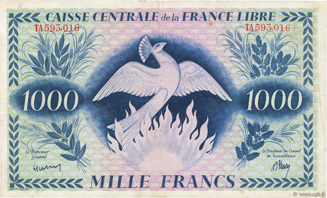 1000 Francs Phénix AFRIQUE ÉQUATORIALE FRANÇAISE Brazzaville 1941 P.14a TTB