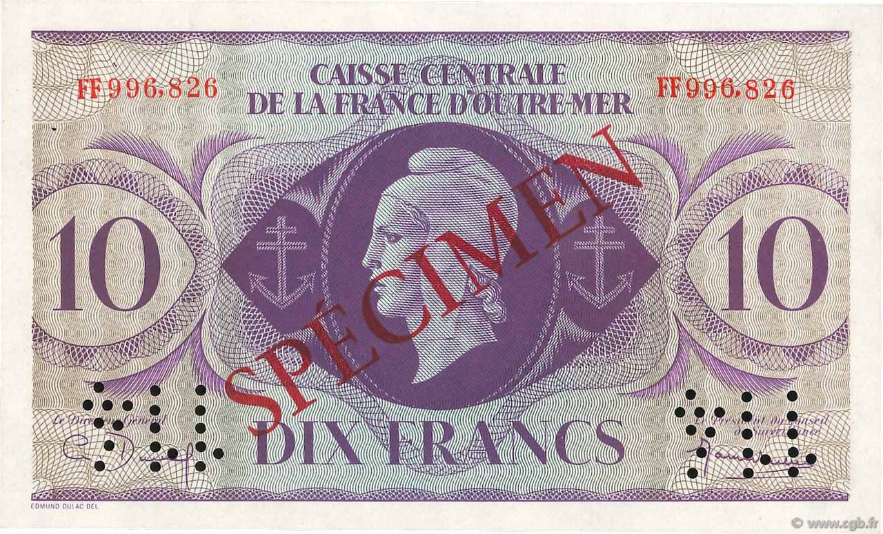 10 Francs Spécimen AFRIQUE ÉQUATORIALE FRANÇAISE  1944 P.16as EBC+